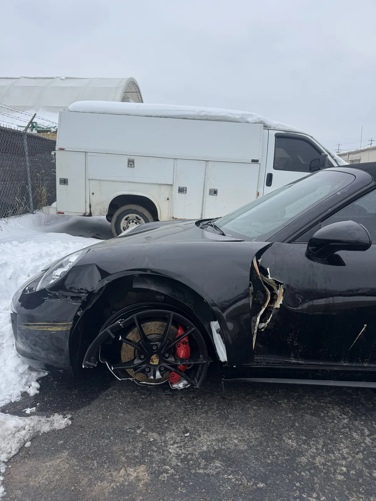 Porsche 911 front corner damage close up