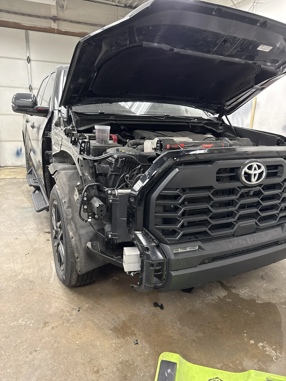 Toyota Tundra front end disassembled inside the shop